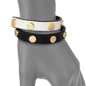 Tory Burch Black and White Leather Bracelet